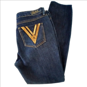 Buffalo David Britton Dark Navy Embellished pocket Jeans Midrise Sz 31(10-12)